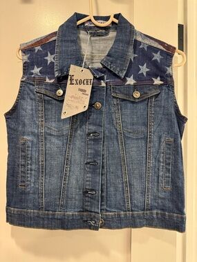 Exocet Denim Vest with Star Print Yoke NWT